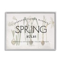 Stupell Industries Spring Weekend Flower Market Advertisement Vintage Bulbs Farmhouse Painting Gray Framed Art Print Wall Art, 11 x 14, Design by Daphne Polselli