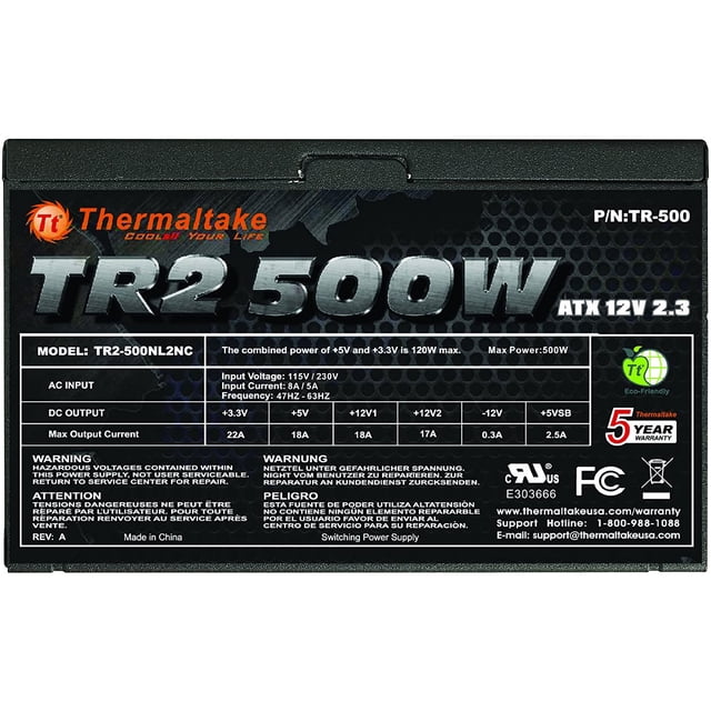 Fuente de poder Thermaltake TR2 500W ATX 12V SATA TR-500CUS