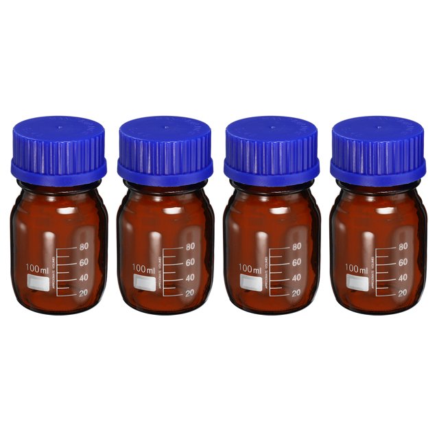Unique Bargains 100mL Amber Reagent Media Graduated Glass Storage Bottle Blue Cap 4 Pack
