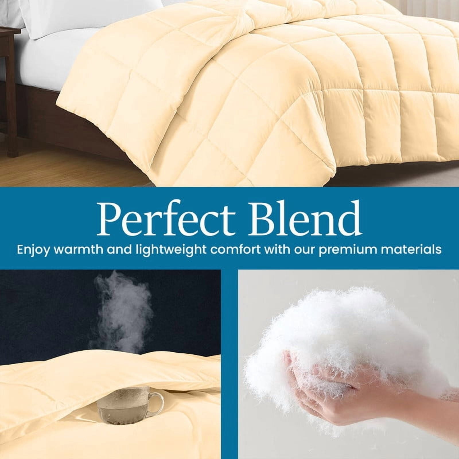 100% Cotton All-Season Comforter - Box Stitched Comforter - Bedding with Corner Tabs Machine Washable Lightweight Color Beige Solid Pattern Size Oversized Queen (98"x98")