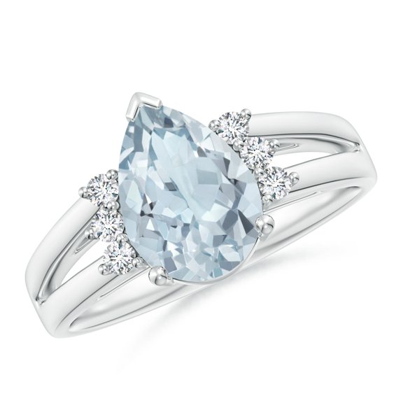 ANGARA Natural Pear 1.6 ct Aquamarine Ring with Triple Diamond Accents in 14K White Gold for Women (Size-10x7mm) | March Birthstone, Anniversary, Jewelry Gift for Women | Natural Aquamarine Ring