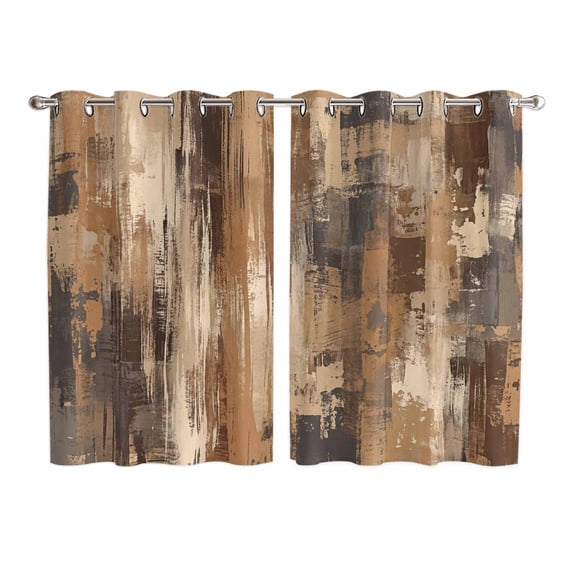 Brown Abstract Kitchen Curtains Window Panels, Vintage Geometric Gradient Oil Painting Modern Insulated Window Treatment Curtain, Grommet Curtains for Bedroom/Living Room/Bathroom, 2 Piece 52"Wx63"L