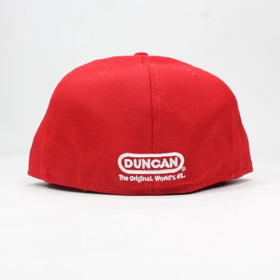 Duncan Yo-Yo Logo Fitted Baseball Cap - New Era Hat with Duncan Logo on Front and Underside of Brim (Red, 7 1/8")
