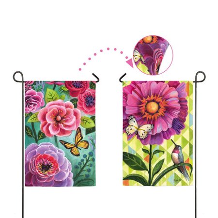 gifted living 14s3284fb flower burst two sided garden flag  pink/purple