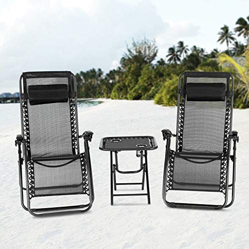 3PC/1PC Zero Gravity Beach Chair Folding Adjustable Patio Garden Lounge