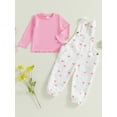 thumbnail image 2 of Suealasg Little Girls 2Pcs Fall Clothes 1T 2T 3T 4T 5T Toddler Kids Girls Casual Autumn Outfits Long Sleeve Shirt and Heart/Flower Print Overalls Pants Set, 2 of 7