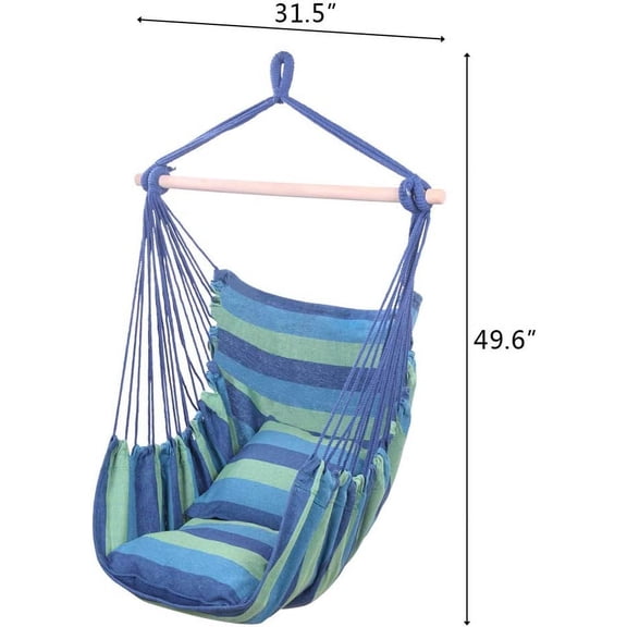 Hanging Rope Hammock Chair Swing Seat, Cotton Canvas Outdoor Porch Furniture with 2 Pillows for Bedroom Garden Relaxation