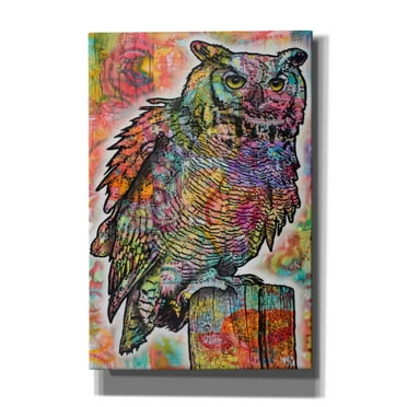 Epic Graffiti 'Owl Perch' by Dean Russo, Giclee Canvas Wall Art, 12"x18"