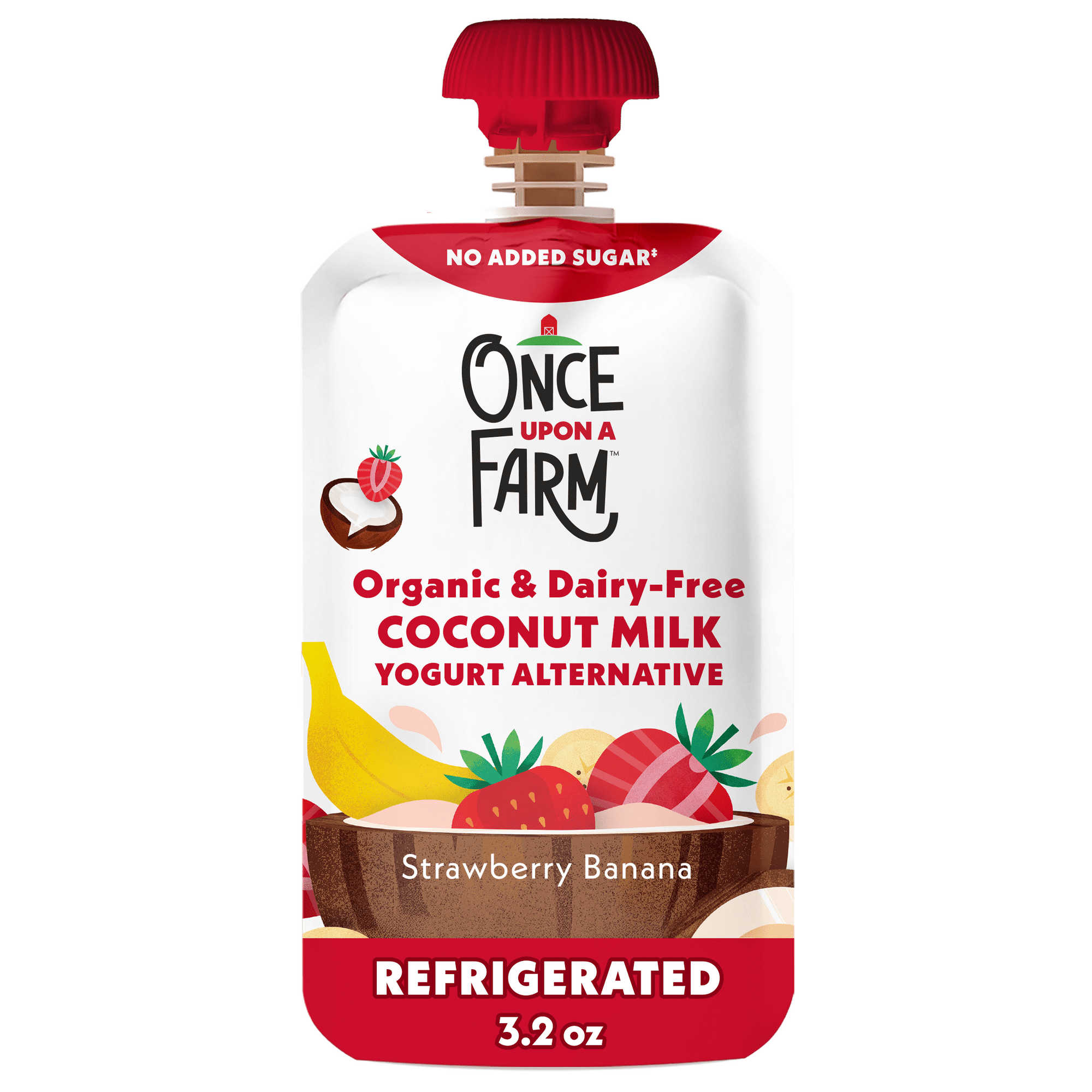 Once Upon a Farm Organic Refrigerated Baby Food Coconut Yogurt, Strawberry Banana, 3.2oz Pouch