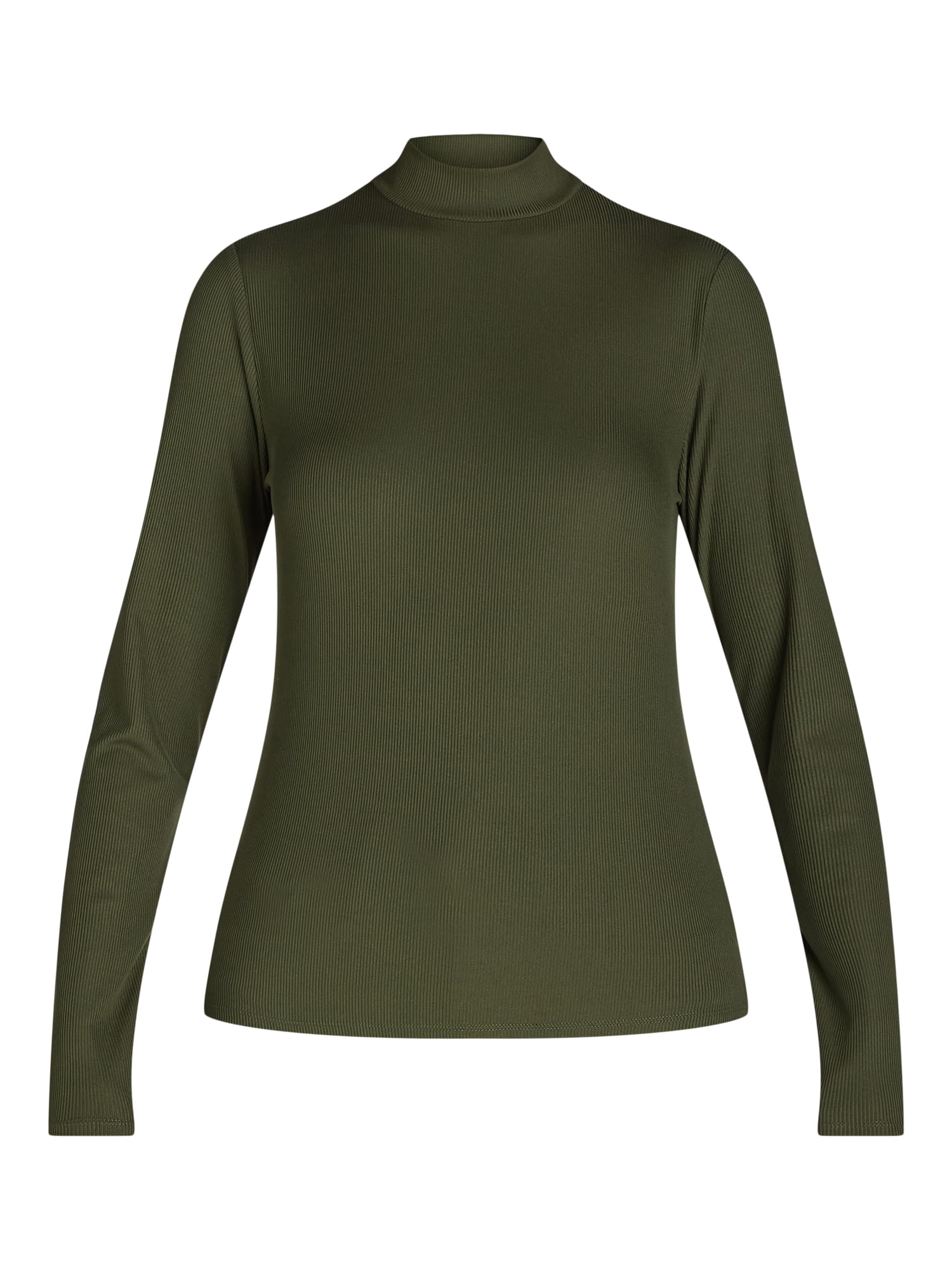 No Boundaries Ribbed Mock Neck Top with Long Sleeves, Women's and