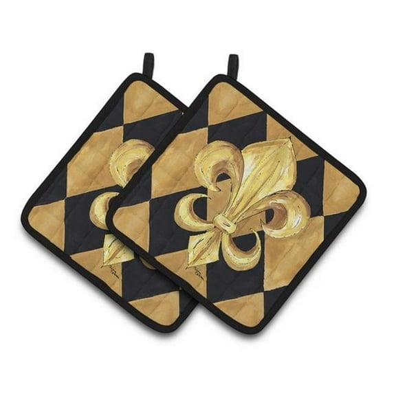 Black & Gold Fleur De Lis New Orleans Pair of Pot Holders, 7.5 x 3 x 7.5 in.