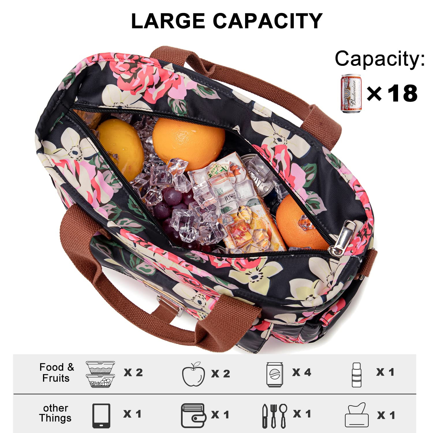 Lunch Bags Women - Insulated Womens Lunch Bag - Leakproof Large Lunch Bag  with Adjustable Shoulder Strap, Lunch Box for Women Adults with Side  Pockets