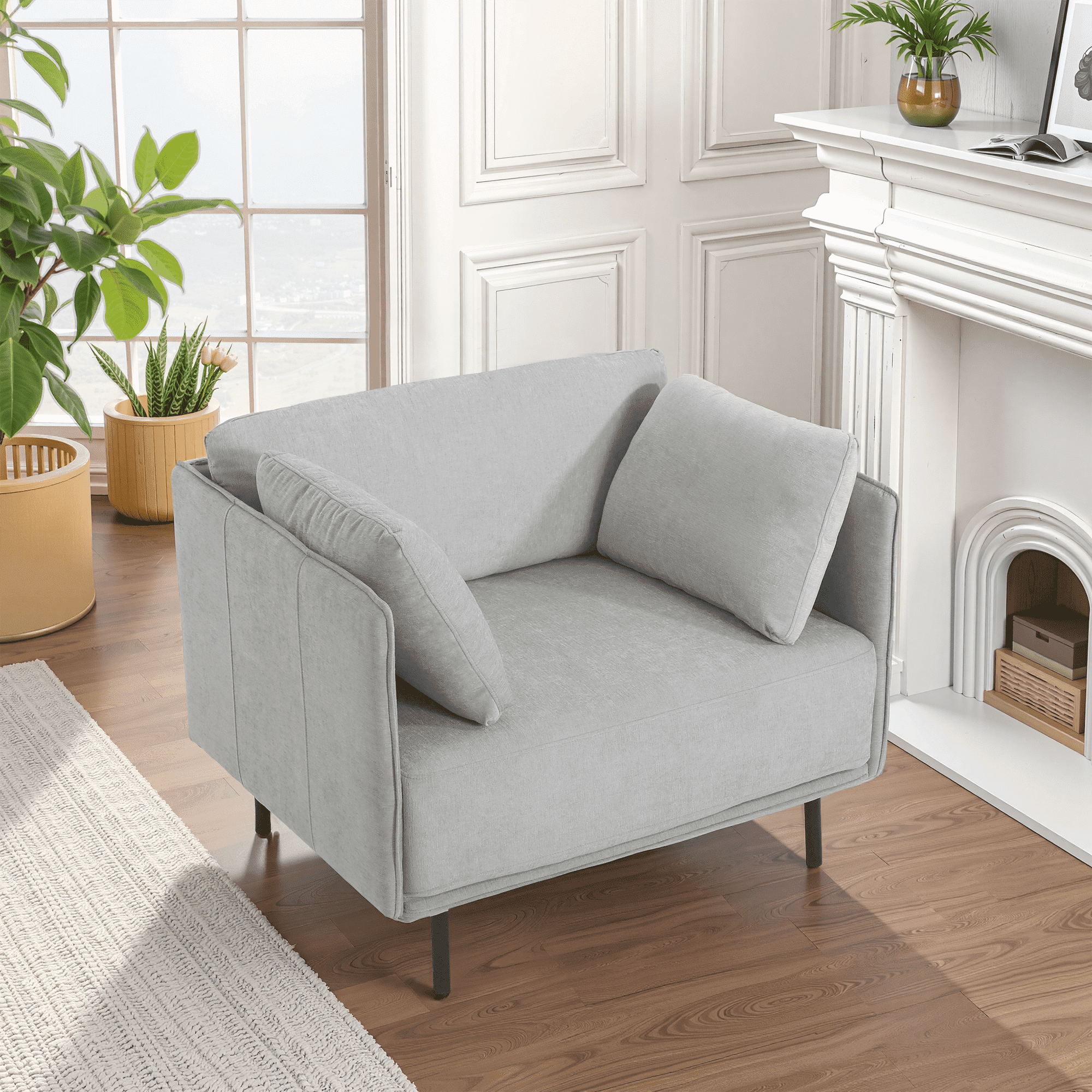 MAYEERTY 39" Vintage Gray Polyester Lounge Chair - Solid Wood Frame, Steel Legs & Accent Seating