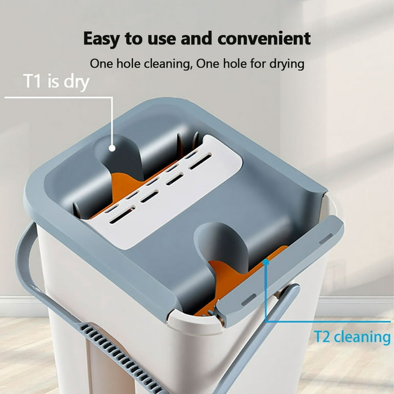 Lnkoo Flat Mop Bucket with Wringer Hands-Free Self-Cleaning 360 Flexible Head Floor Mop with 10 Reusable Microfiber Mop Pads, 52 inch Extended