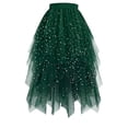 thumbnail image 2 of Women's Solid Tulle Skirts High Low Layered A-line Skirt Irregular Tutu for Women - Puffy Fairy Skirt Elastic High Waist Sparkly Dance Skirts - Skirts for Daily Party Club Dark Green XL, 2 of 6