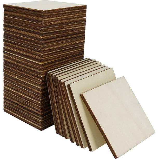 Raw Wood Slice (Pack de 30) - Plato Cuadrado de Madera Natural 10 x 10 cm y 2,5 mm de Grosor - Para Manualidades, Posavasos de Madera, Madera para Pirograbado y Pintura Shuxiu Wang 9024715007810