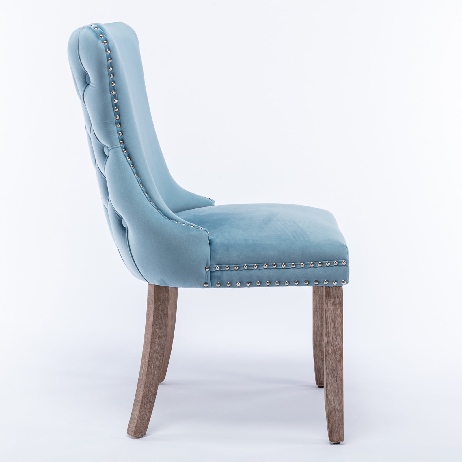 Resenkos Set of 2 Modern Dining Chairs Upholstered Accent Chair, Mid Century Armless Leisure Chair with Wood Legs, Light Blue