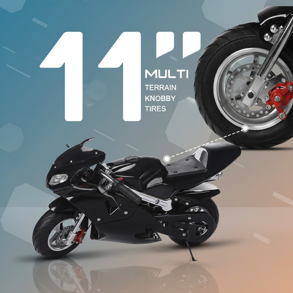 Kids Gas Motorbike - Strong Power 49cc 2-Stroke with LED Headlights & Rubber Grips, Youth-Sized Off-Road Bike for 8+ Years Old