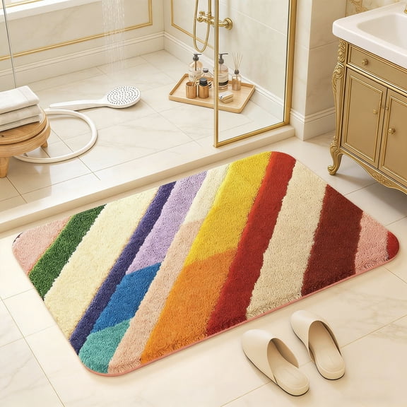 Colorful Abstract Textured Bath Rug,Soft Non-Slip Plush Mat,Quick Absorbent Machine Washable Floor Rug for Bathroom,Household,Indoor Decor