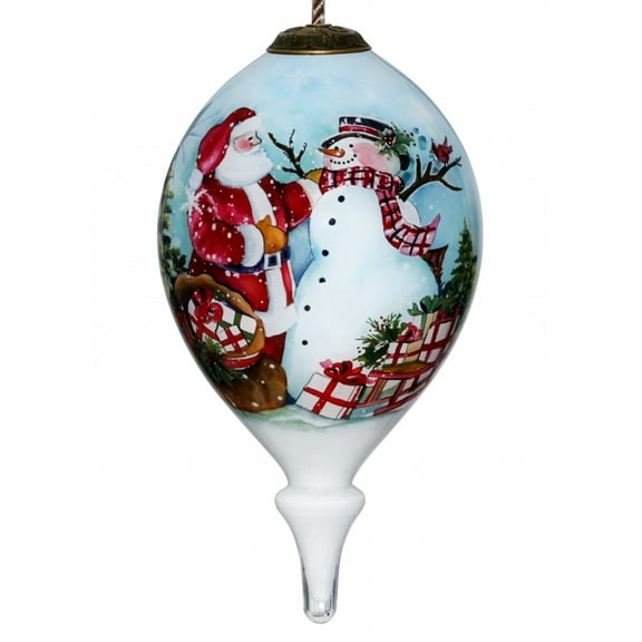 Christmas Santa and Snowman Hand Painted Mouth Blown Glass Ornament