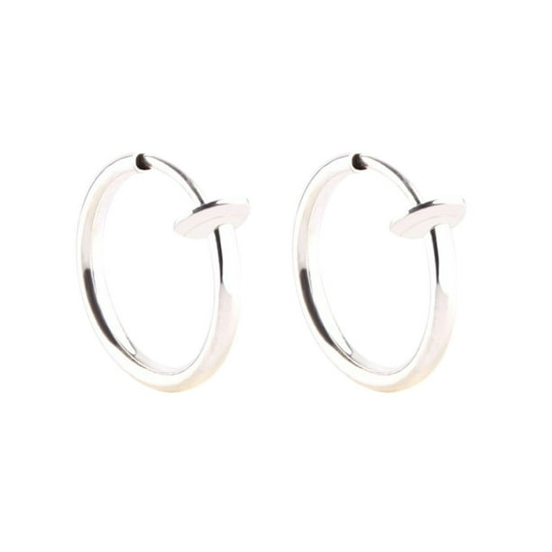 TYMEIK 2PCS Clip on Body Nose Lip Ear Fake Retractable Earrings Hoop