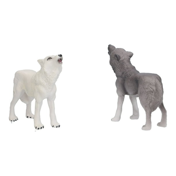 Modelo de lobo aullando, 2 piezas de acción de lobo aullando, modelo de lobo realista, juguete, figuras de lobo aullando meticulosamente diseñadas