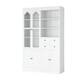 thumbnail image 4 of Freestanding Buffet with Hutch Tall Kitchen Pantry Cabinet with Drawers Glass Doors Pull Out Trays for Dining Room Living Room Storage Organizer White Shaker Style, 4 of 9