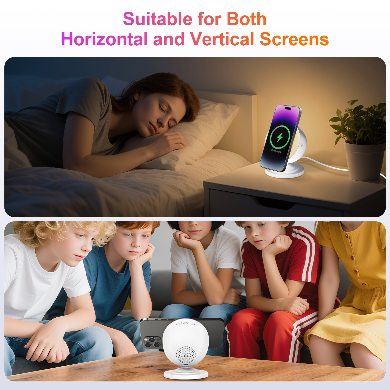 Wireless Charger, Bluetooth Speaker, 3 in 1 Wireless Charging Station for iPhone 17e 17 16 15 14 13 12 Series, Phone Stand for Samsung Series. with RGB light, A Ideal gift, White