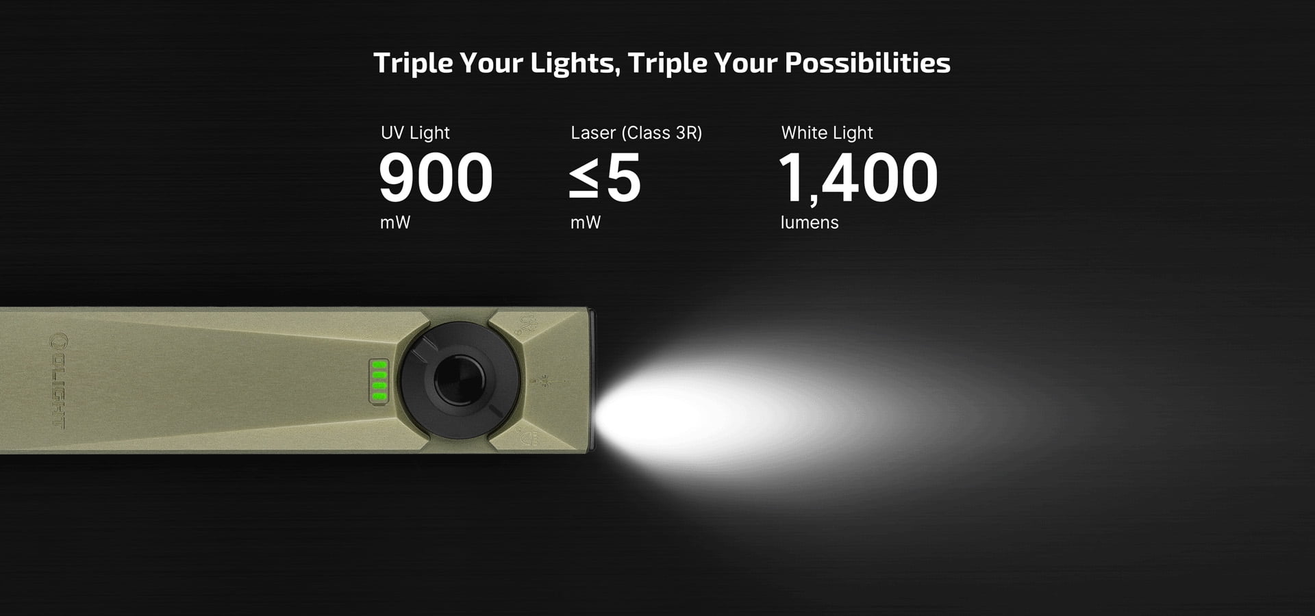 Olight Arkfeld Ultra 1400 Lumen Rechargeable EDC Flashlight with UV Light & Green Laser + LumenTac Organizer