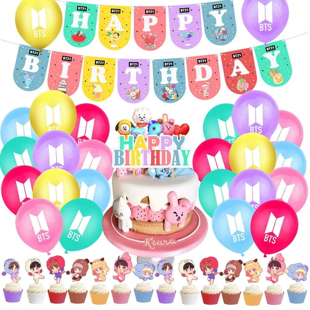 Suministros para fiesta de cumpleaños, incluidos globos de látex, bandera para tirar, adorno para tarta y juego de cintas, decoración para fiesta temática