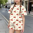 thumbnail image 2 of Afuyipoi Girls Casual 2-Piece Summer Clothing Set, Fashion Graphic Short Sleeve Tee and Matching Shorts, Kids Daily Activewear Set Beige Size 14-15 Years, 2 of 7