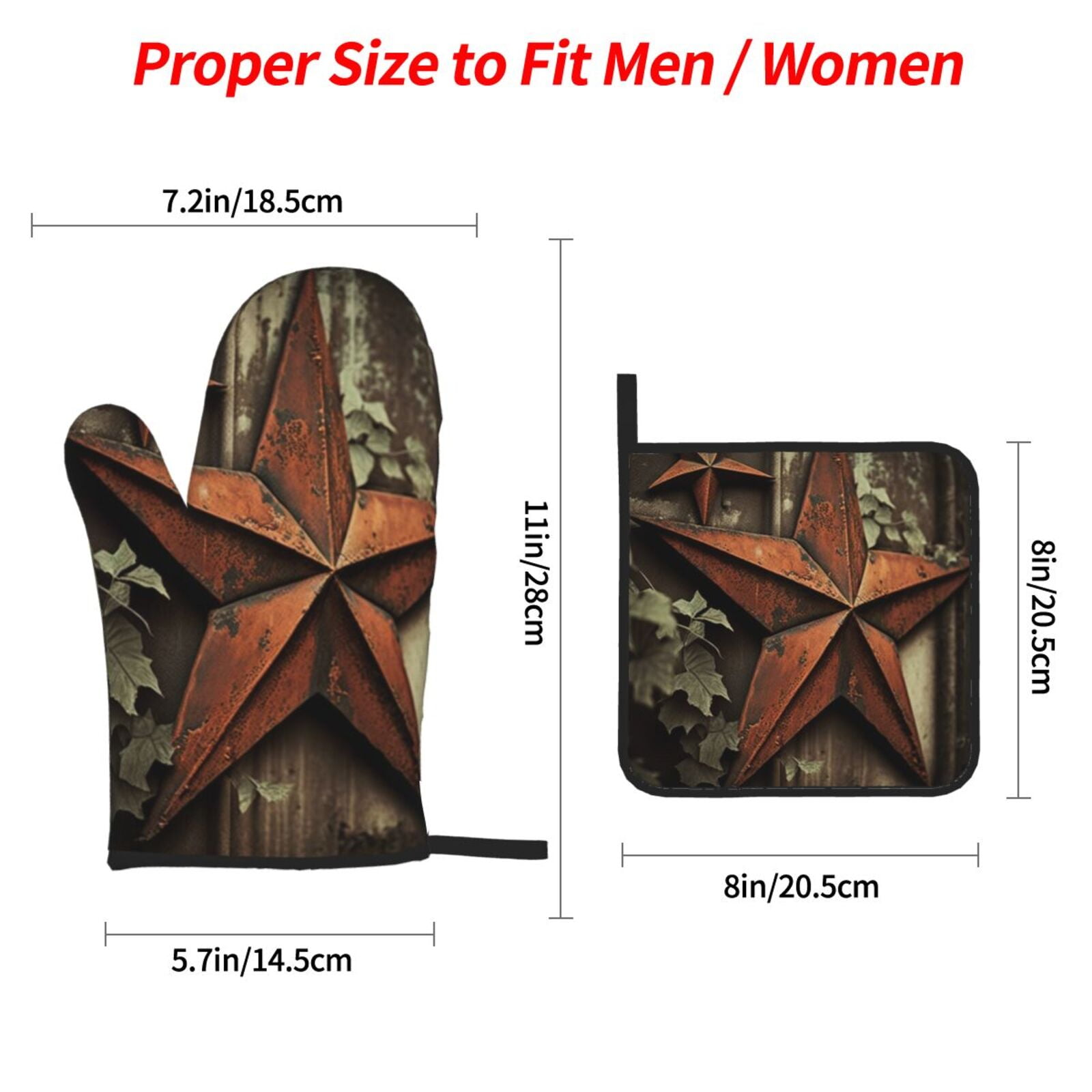 Vintage Rusty Stars Primitive Country Rustic 4Pcs Oven Mitts and Pot Holders Sets Oven Kitchen Gloves Hot Pads for Cooking BBQ Baking Grilling
