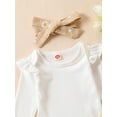 thumbnail image 5 of Bslissey Newborn Baby Girls 3Pcs Outfit White Ruffle Long Sleeve Romper + Daisy Print Belted Pants + Headband 3M 6M 12M 18M 24M Infant Toddler Sweet Daily Clothes, 5 of 8