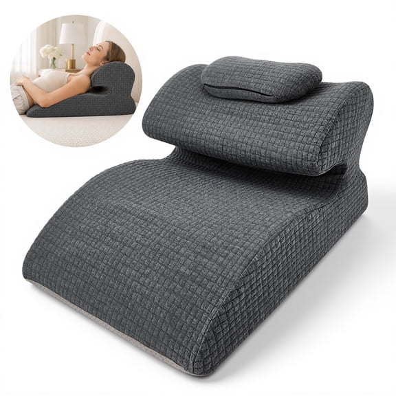 Doulami Reading Pillow, Ergonomic Bed Back Support Cushion with Removable Headrest, Memory Foam for Bed Reading, Relaxing & Leg Rest