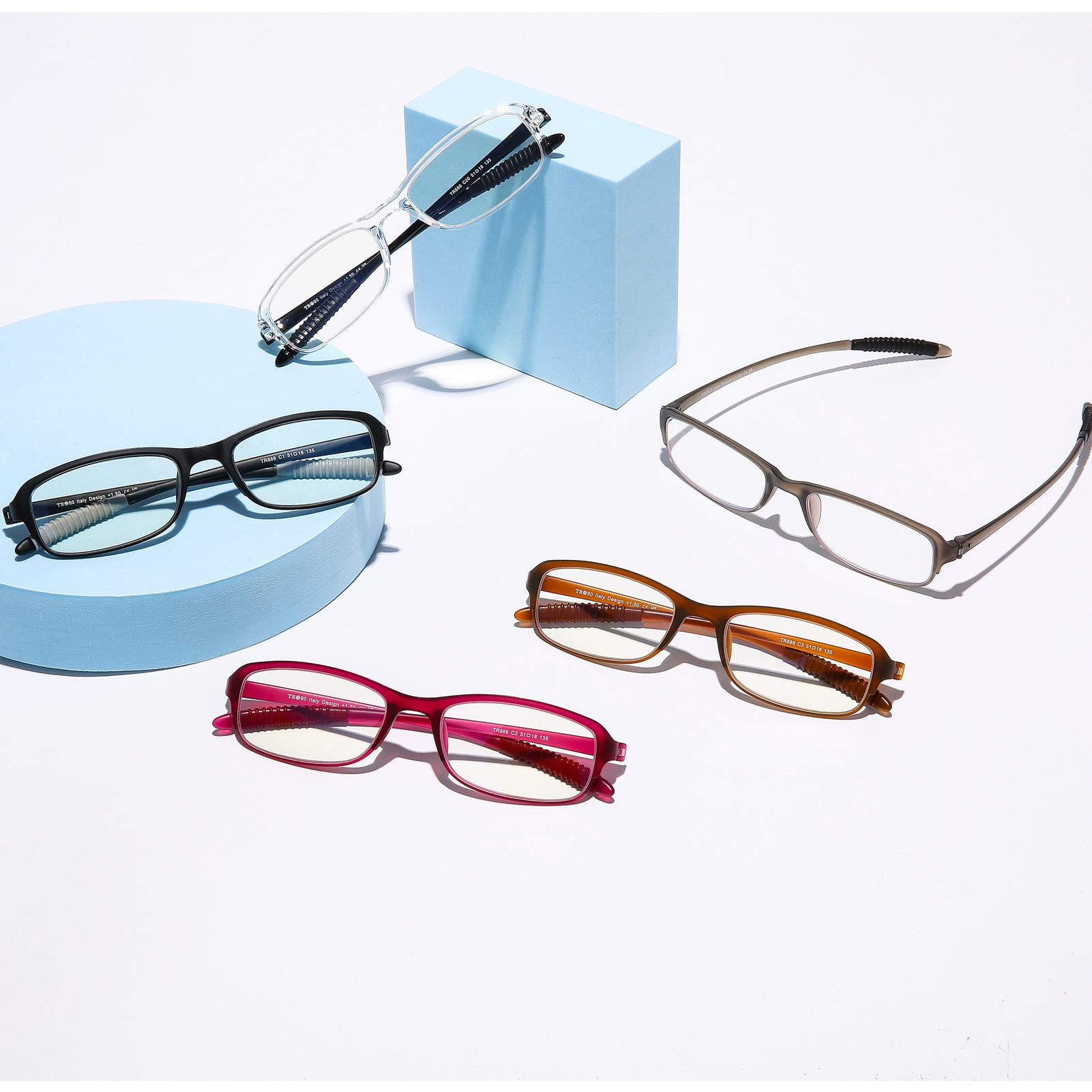 DOOViC 4 Pack Blue Light Blocking Reading Glasses 2.00 Anti Eyestrain TR90 Flexible Ultralight Readers for Women Men