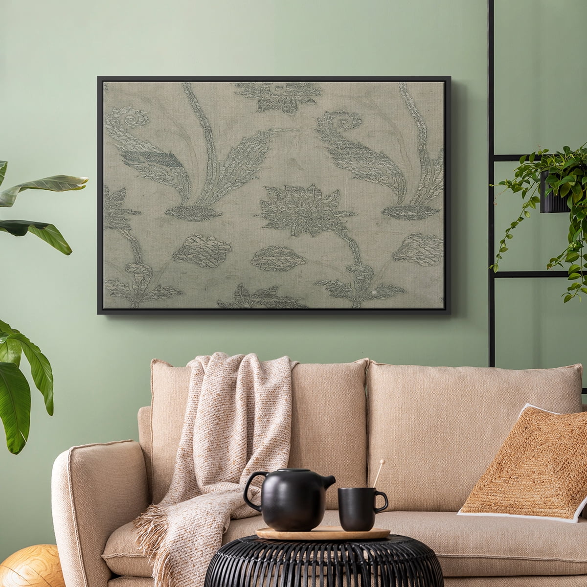 Vintage Abstract Print-XV Framed in Black Wood Gallery Wrapped Canvas 25 in. x 37 in.