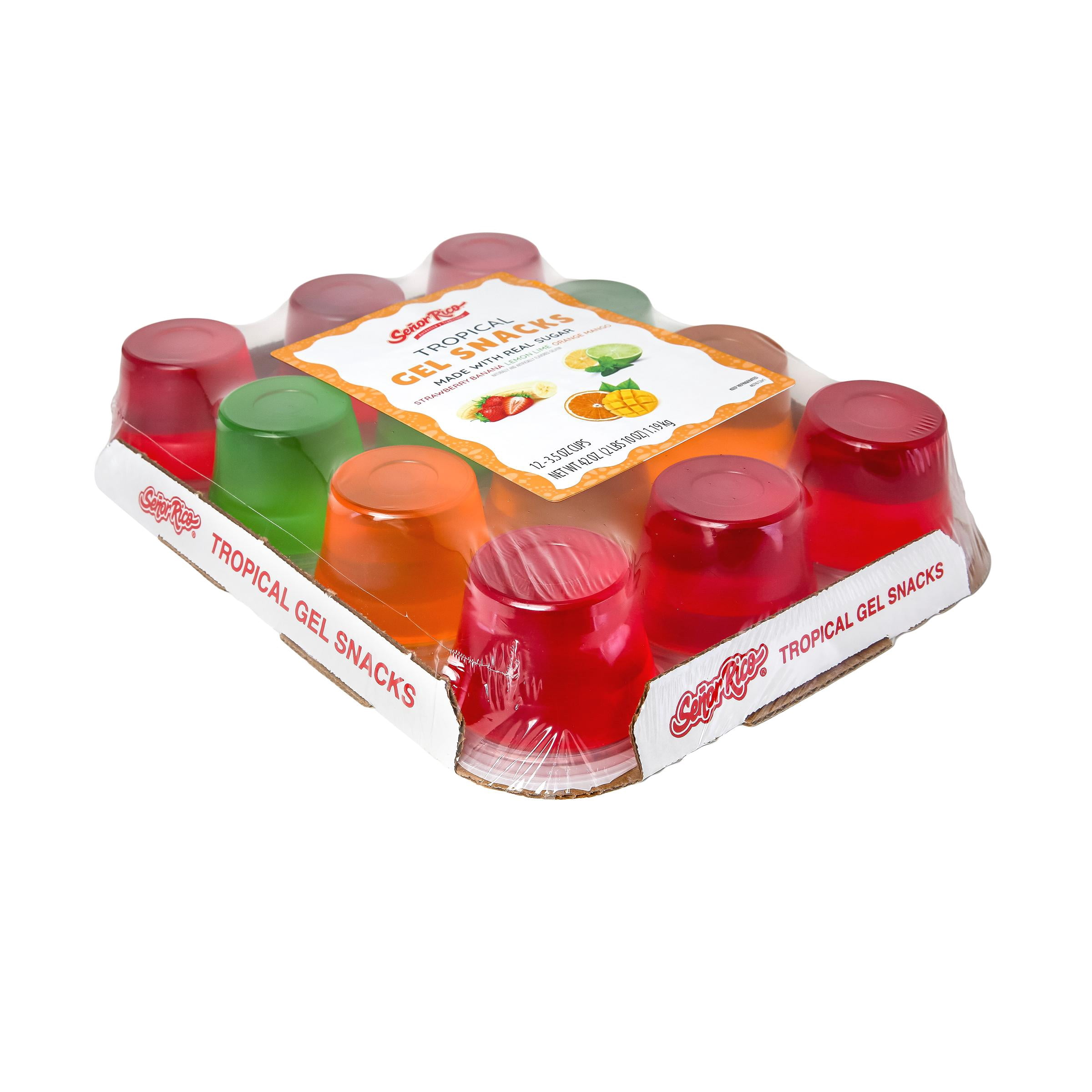 Senor Rico Assorted Sugar Free Tropical Gelatin Refrigerated Snack Cups, 3.25 oz, 12 pack, Peanut-Free