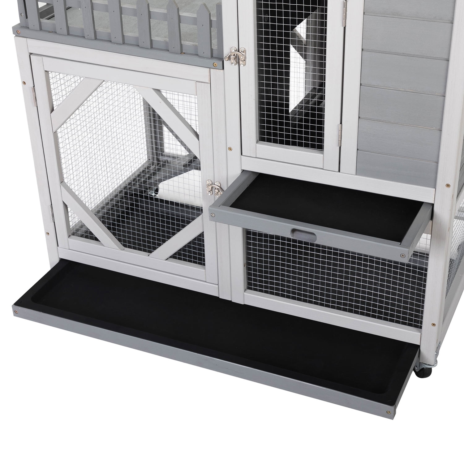 Senbabe Two Floors 38" Wooden Indoor Large Rabbit Hutch Rabbit Cage Indoor Bunny Hutch with Run Outdoor Rabbit House with Two Deeper No Leak Trays - 4 Casters Include