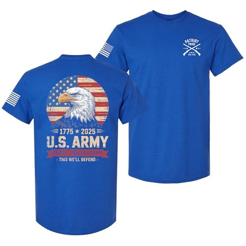 Patriot Pride Men’s Graphic T-Shirt – 250th Anniversary of U.S. Army, Eagle & Flag Design, Antique Royal, Small