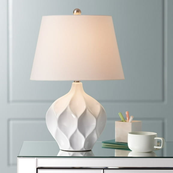360 Lighting Dobbs Modern Mid Century Accent Table Lamp 22 1/2" High White Glaze Geometric Ceramic Oval Shade for Bedroom Living Room Bedside Office