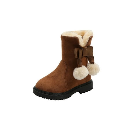 

Wazshop Girls Snow Boot Mid Calf Warm Bootie Zip Up Winter Boots Slip Resistant Plush Lined Shoes Kids Booties Comfort Non-Slip Brown 2Y