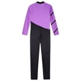thumbnail image 5 of Sinleey Kids Girls Color-Block Gymnastics Leotard Long Sleeve Dance Jumpsuit Figure Ice Skating Purple 12, 5 of 7
