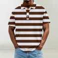 thumbnail image 2 of ZCFZJW Mens Henley Shirts Casual Striped Printed Summer Short Sleeve 1/4 Button V Neck Athletic Workout Tops Trendy Oversized Cotton Tees Brown M, 2 of 5