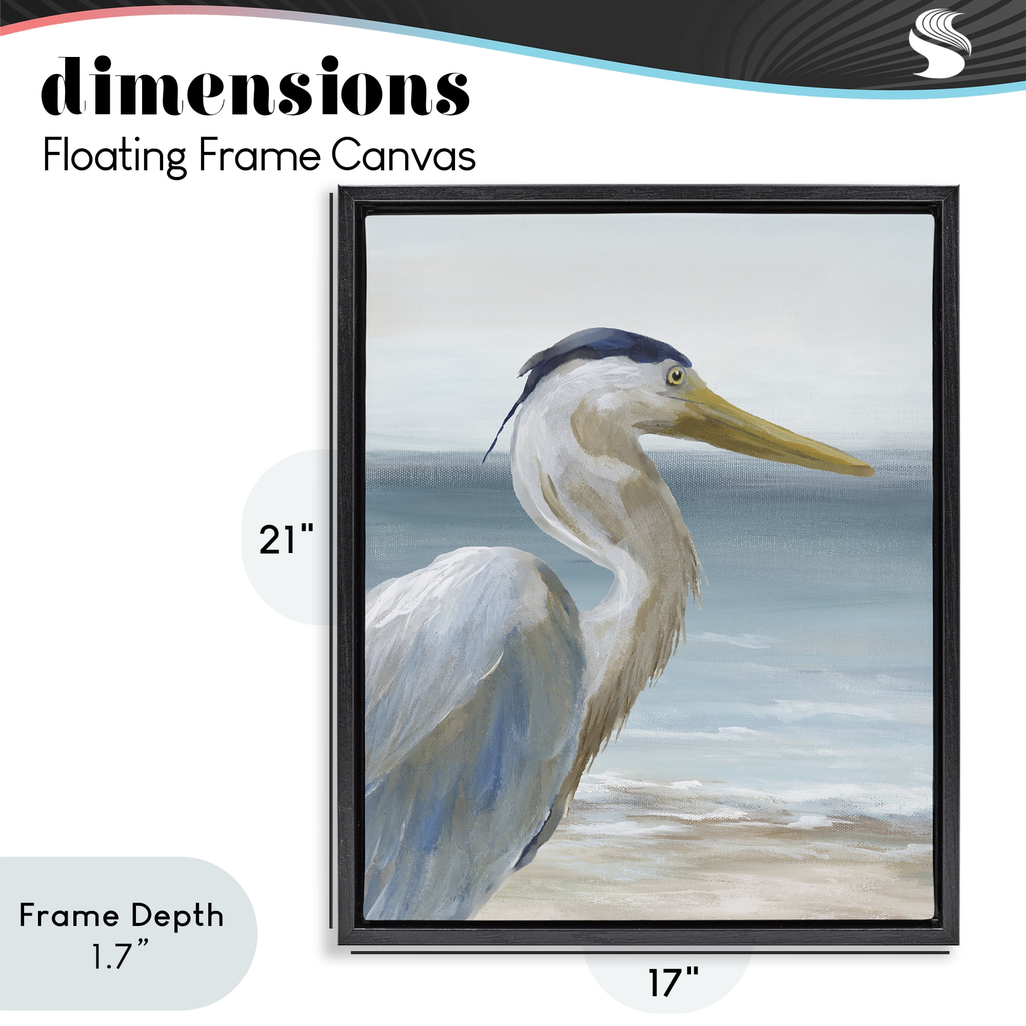 Stupell Industries Right Gazing Heron Black Framed Floater Canvas Wall Art, design by Nan