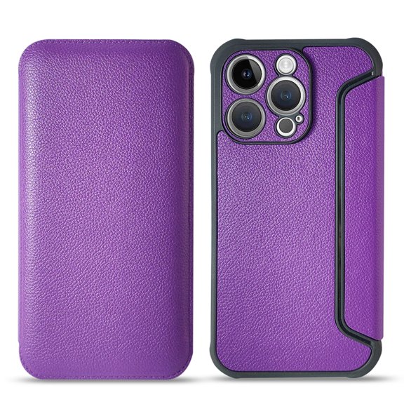 Reiko Magnetic Wallet Leather Phone Case for Apple iPhone 14 Pro in Purple