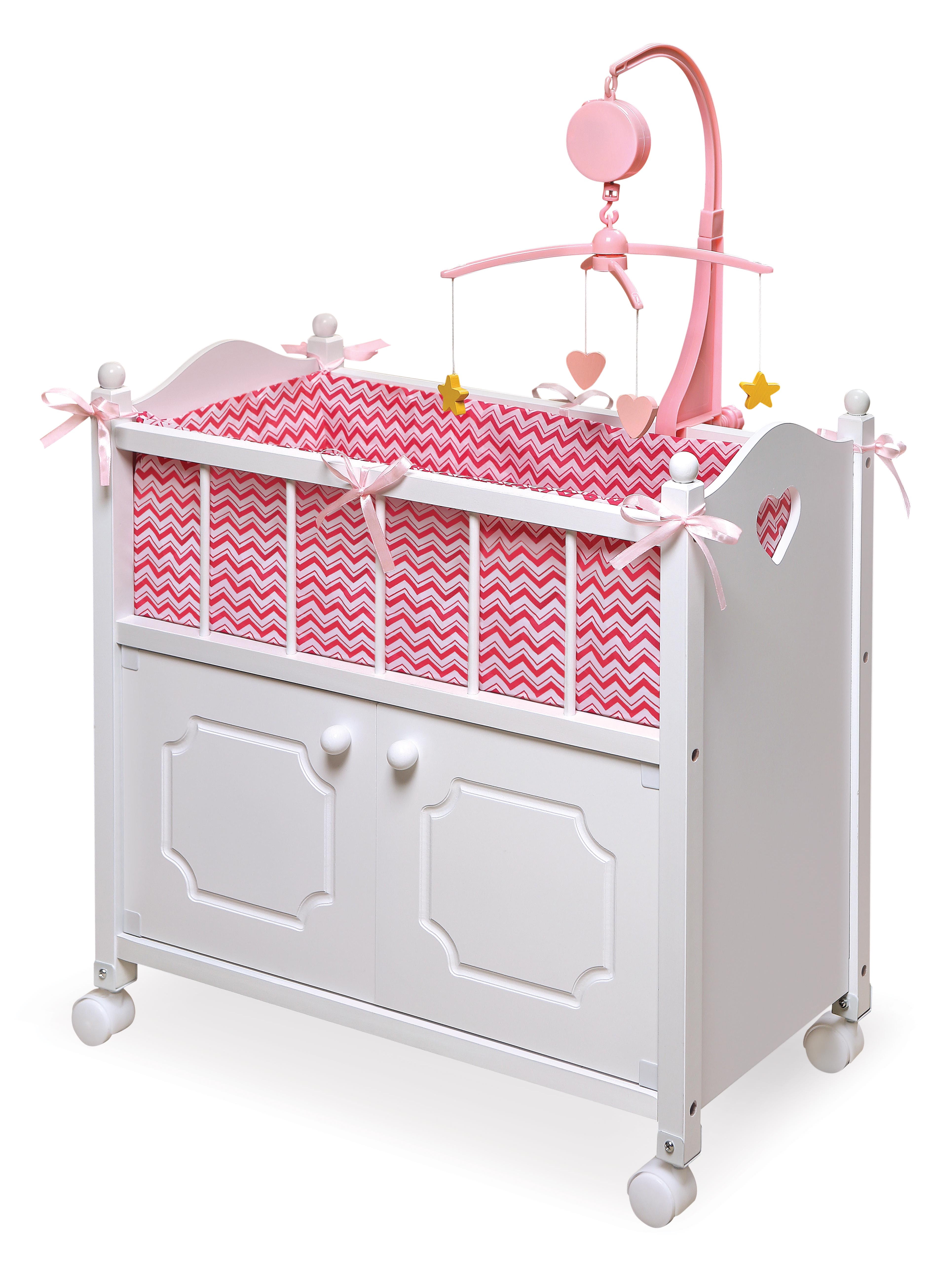 Badger Basket Gingham Doll Crib With Cabinet Bedding Mobile And Badger Basket Gingham Doll Crib With Cabinet Bedding Mobile And Wheels White Pink Fits American Girl My Life As Most 18 Dolls Com