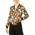 thumbnail image 3 of Allegra K Women's Stand Collar Zip up Floral Prints Crop Length Bomber Jacket, 3 of 7