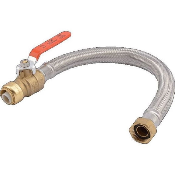 Sharkbite Water Heater Connector With Ball Valve, Stainless Steel, 3/4 In. X 3/4 In. Fip, 18 In., Lead Free
