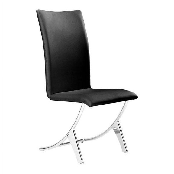 Home Roots Furniture 248881 39 x 17 x 26 in. Leatherette Chromed Stainless Steel Dining Chair - Black, Set of 2