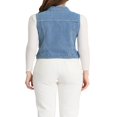 thumbnail image 3 of Allegra K Women‘s Washed Chest Flap Pockets Single Breasted Denim Vest Jacket, 3 of 5